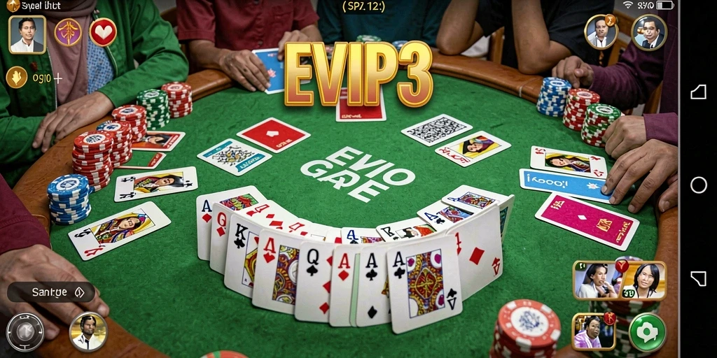 Tampilan seru gameplay Gaple dalam EVIP3 yang mengasyikkan.