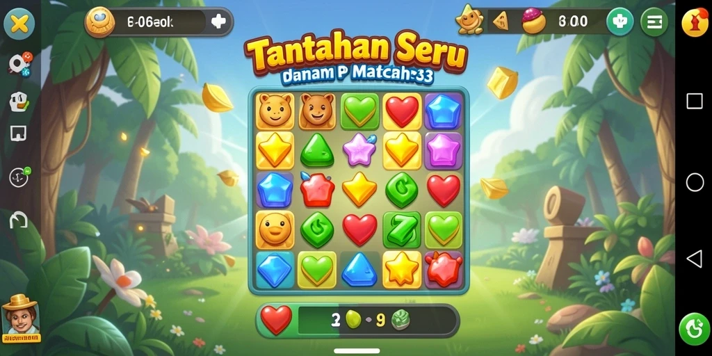 Screenshot F7F7 menampilkan gameplay seru dalam menyelesaikan tantangan Match-3.