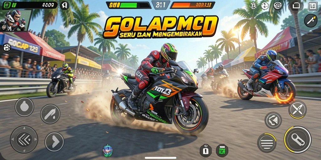 Screenshot GOCAP123 menampilkan aksi balap motor yang mendebarkan.