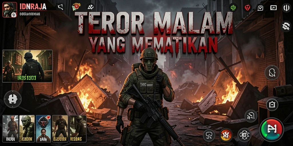 Screenshot gameplay menegangkan di IDNRAJA menunjukkan keindahan horor yang menakutkan.