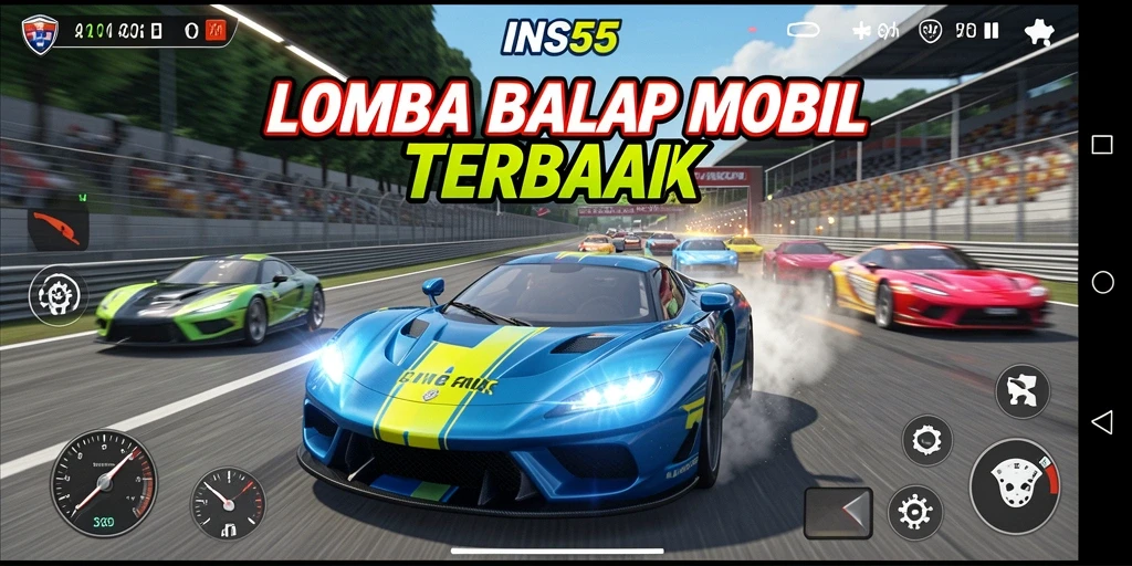 Gameplay mendebarkan dengan balapan mobil di INS55.