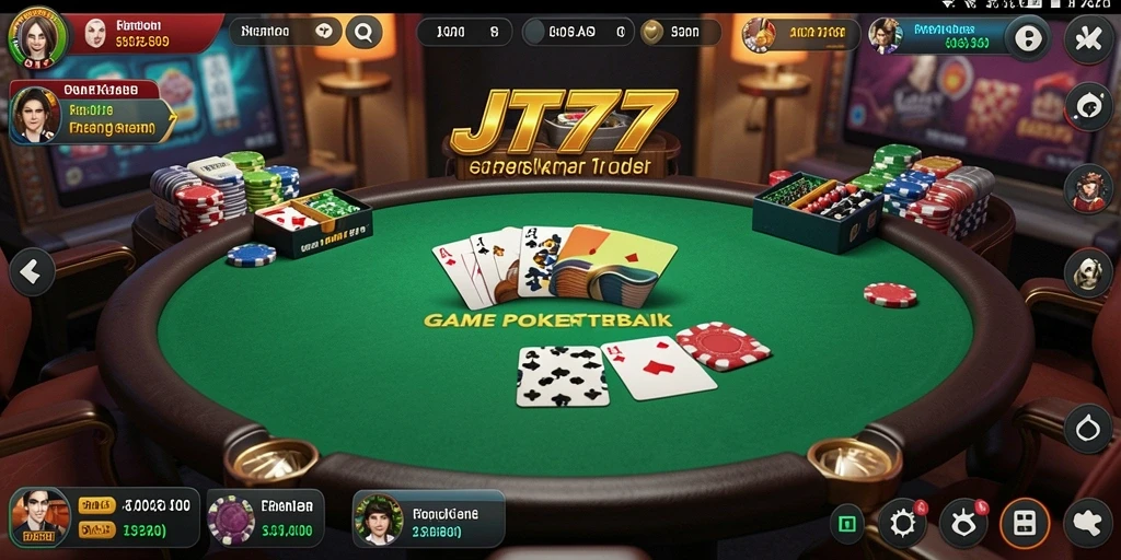 Screenshot utama JT777 menampilkan gameplay poker yang mendebarkan.