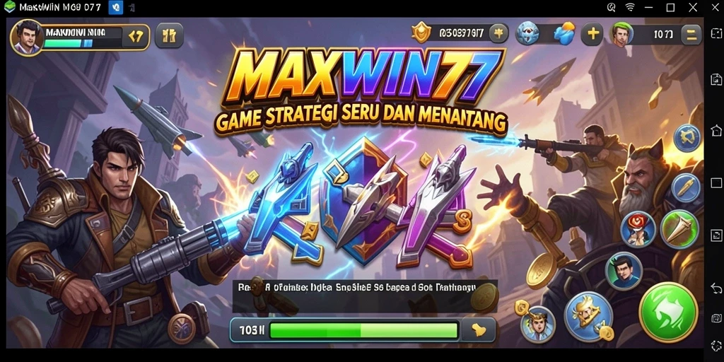 Screenshot gameplay MAXWIN77 menunjukkan strategi dan pertempuran yang intens.