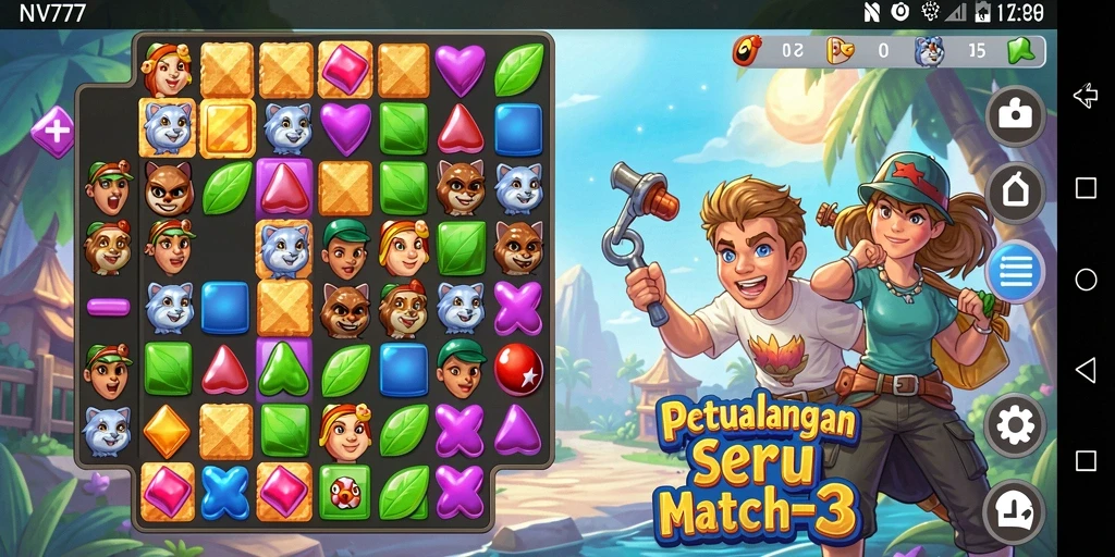 Tampilan gameplay menarik dari NV77, penuh warna dan tantangan.
