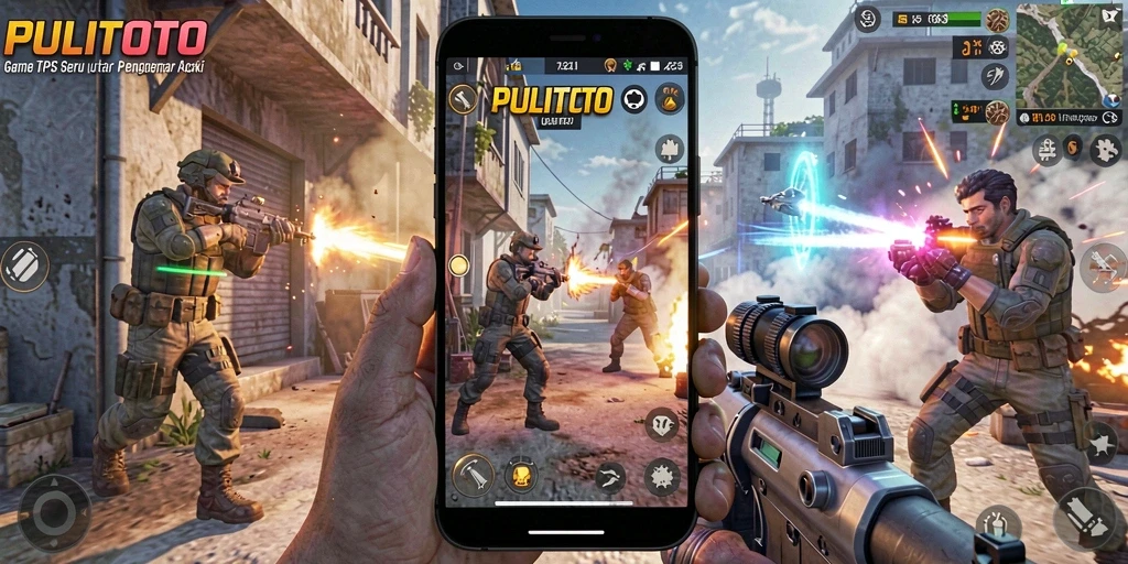 Screenshot PULITOTO menampilkan pertempuran TPS yang mendebarkan.
