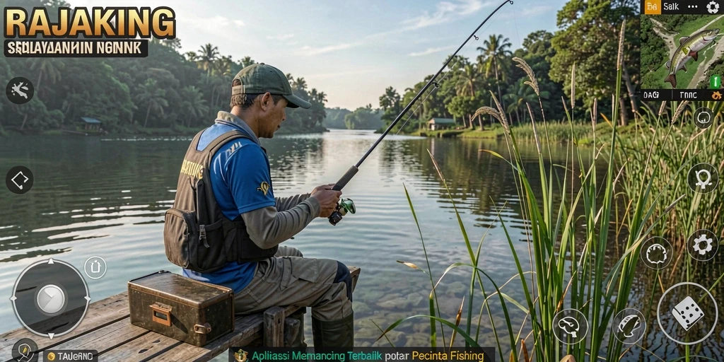 Screenshot gameplay RAJAKING menampilkan aksi memancing yang seru.