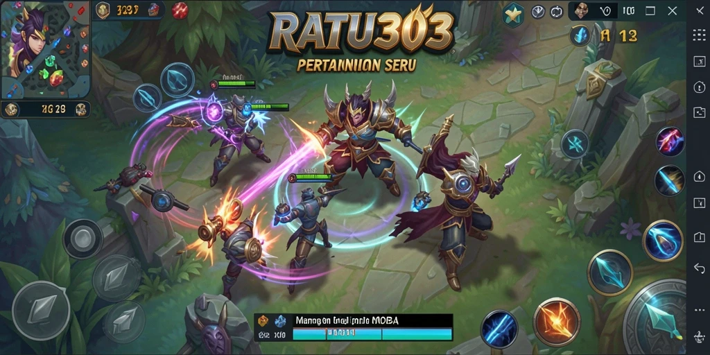 Tampilan gameplay seru dalam <strong>RATU303</strong>, menunjukkan aksi dan strategi tim.