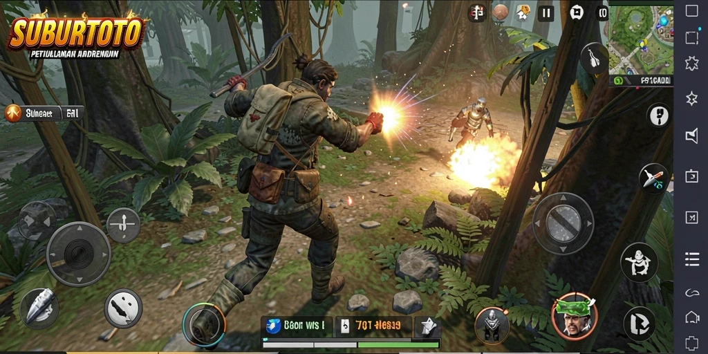 Tampilan gameplay mendebarkan di SUBURTOTO saat melawan musuh.