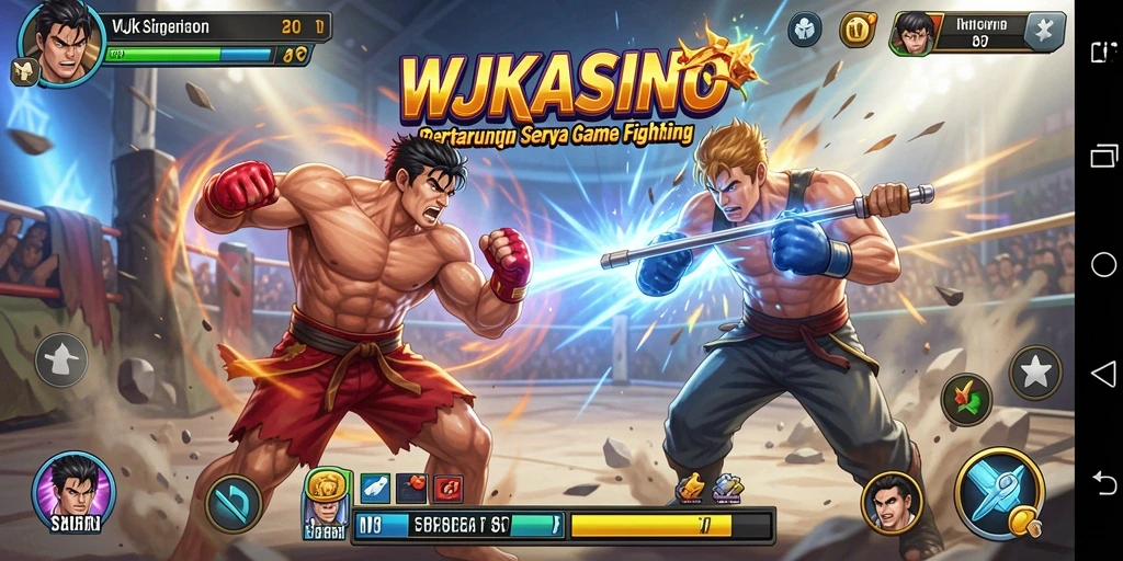 Gameplay WJKASINO menampilkan pertarungan yang mendebarkan dan karakter unik.